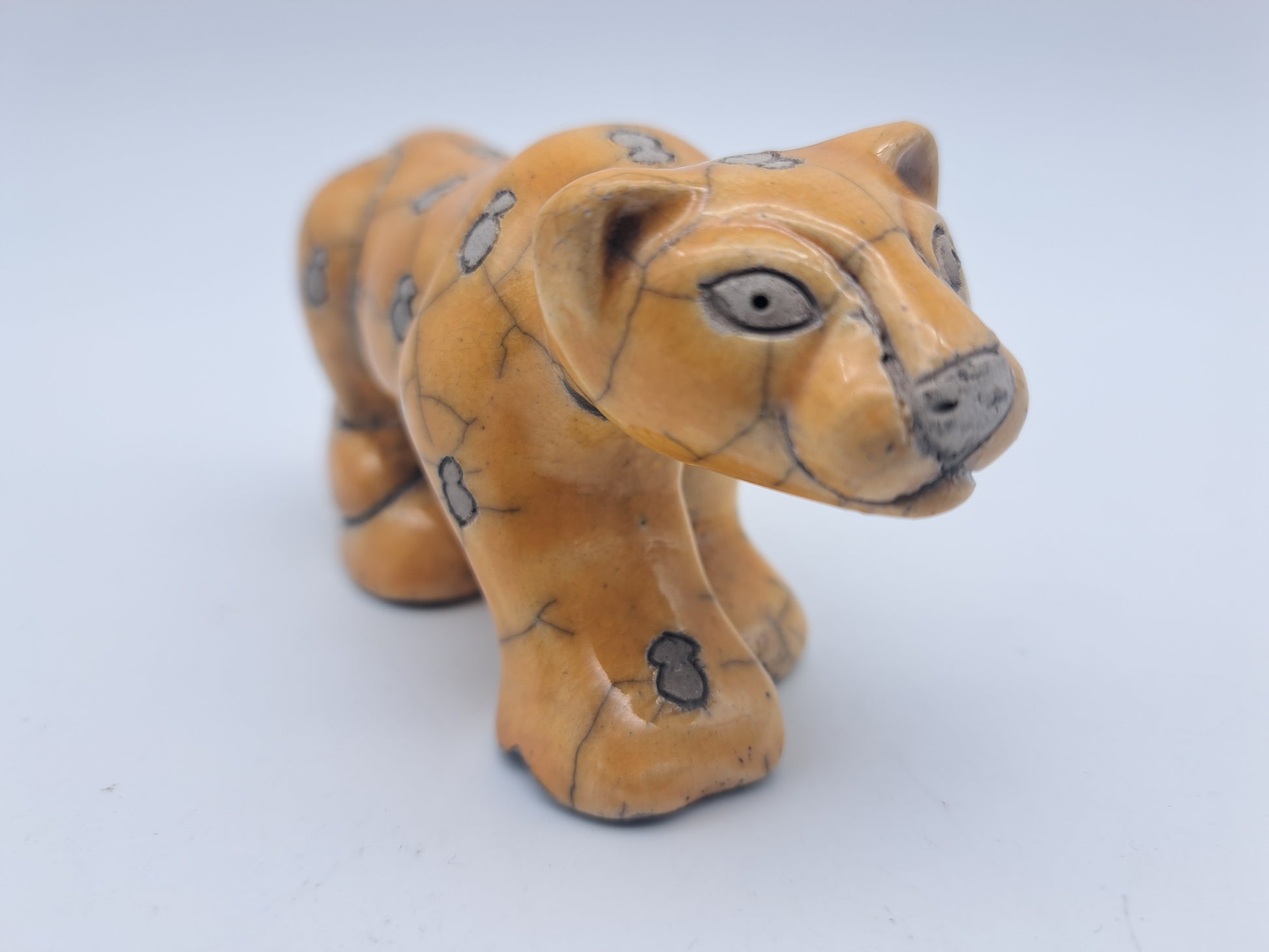 Vintage Fenix Raku Ceramic Cheetah Figurine – Signed South African Studio Pottery Leopard Cub