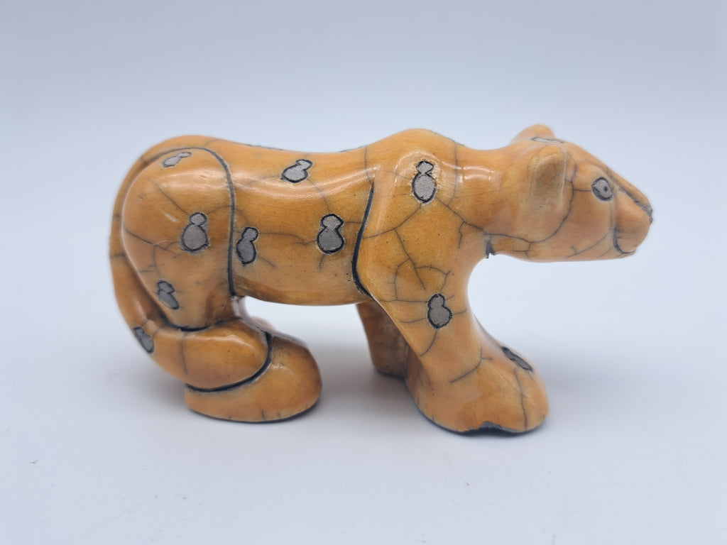Vintage Fenix Raku Ceramic Cheetah Figurine – Signed South African Studio Pottery Leopard Cub