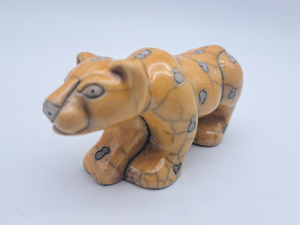 Vintage Fenix Raku Ceramic Cheetah Figurine – Signed South African Studio Pottery Leopard Cub