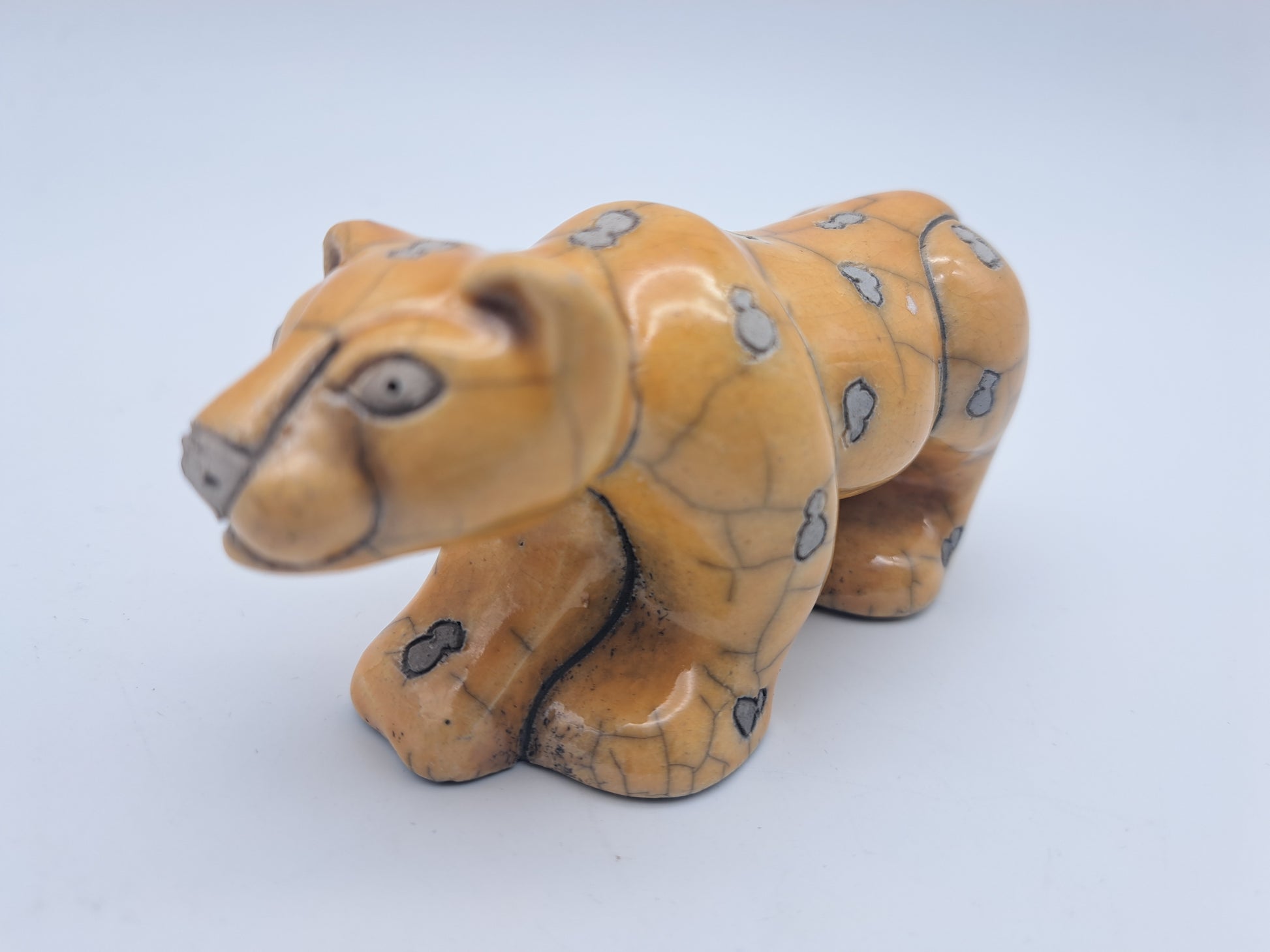 Vintage Fenix Raku Ceramic Cheetah Figurine – Signed South African Studio Pottery Leopard Cub