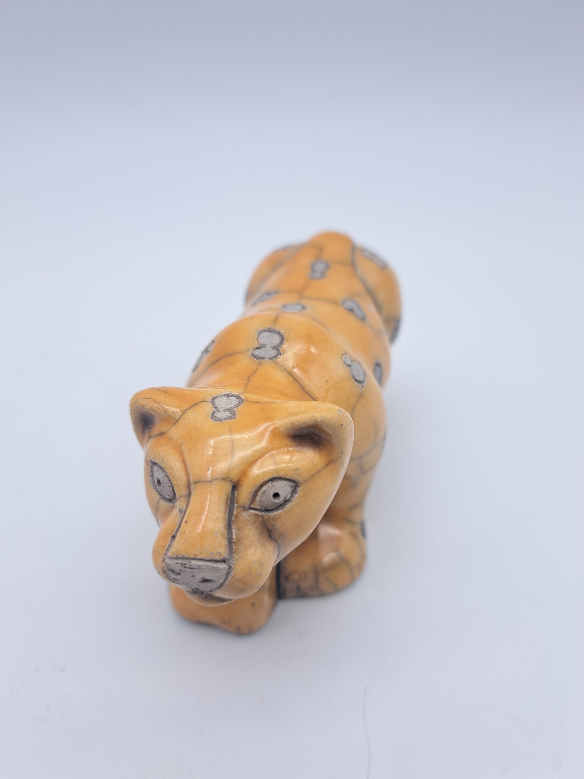 Vintage Fenix Raku Ceramic Cheetah Figurine – Signed South African Studio Pottery Leopard Cub