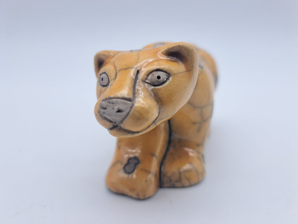 Vintage Fenix Raku Ceramic Cheetah Figurine – Signed South African Studio Pottery Leopard Cub