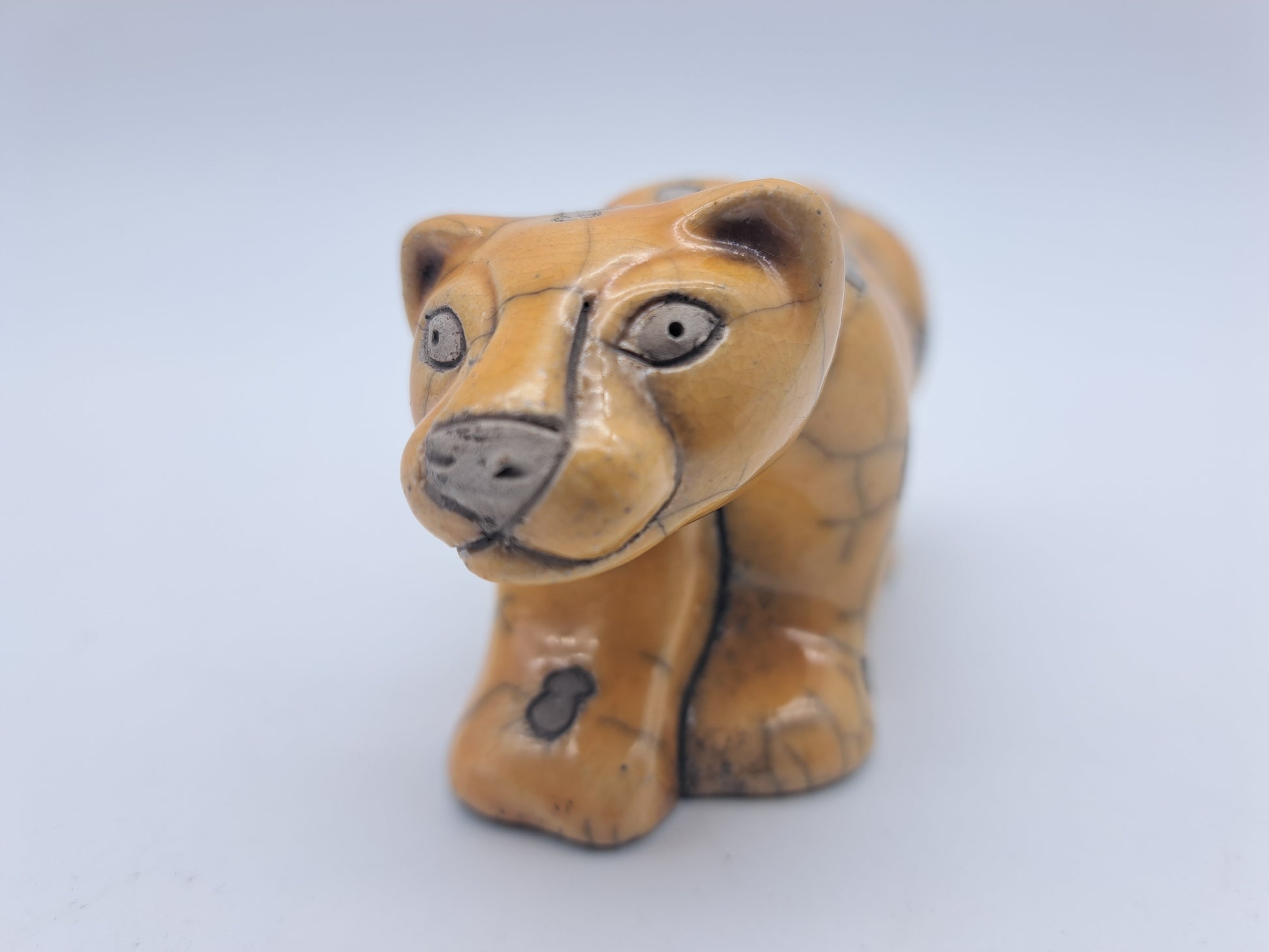 Vintage Fenix Raku Ceramic Cheetah Figurine – Signed South African Studio Pottery Leopard Cub