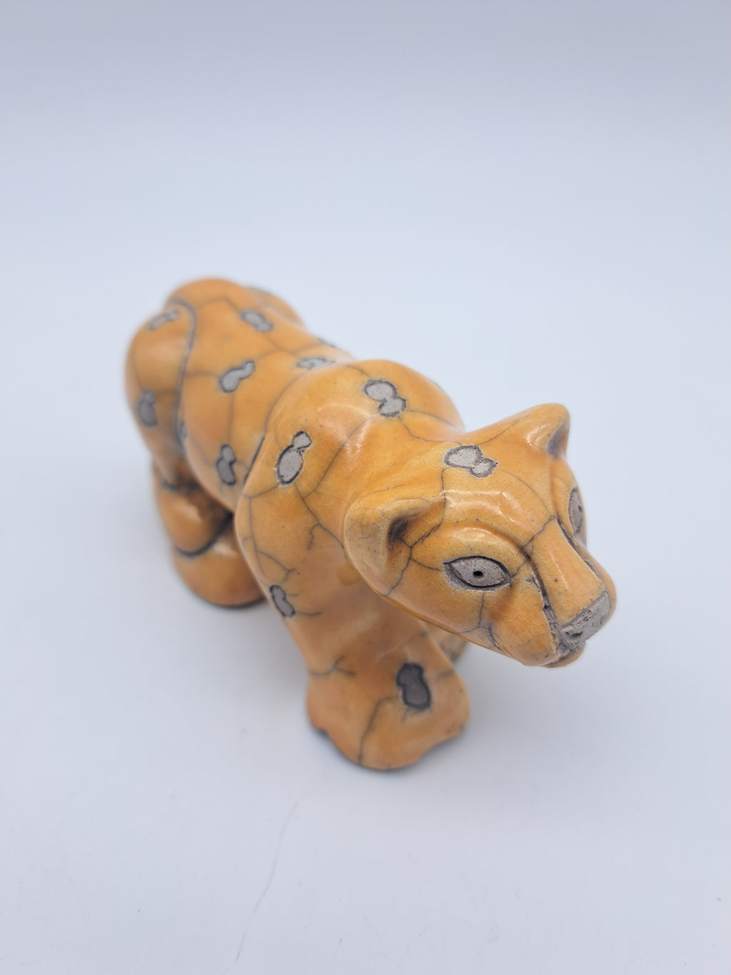 Vintage Fenix Raku Ceramic Cheetah Figurine – Signed South African Studio Pottery Leopard Cub