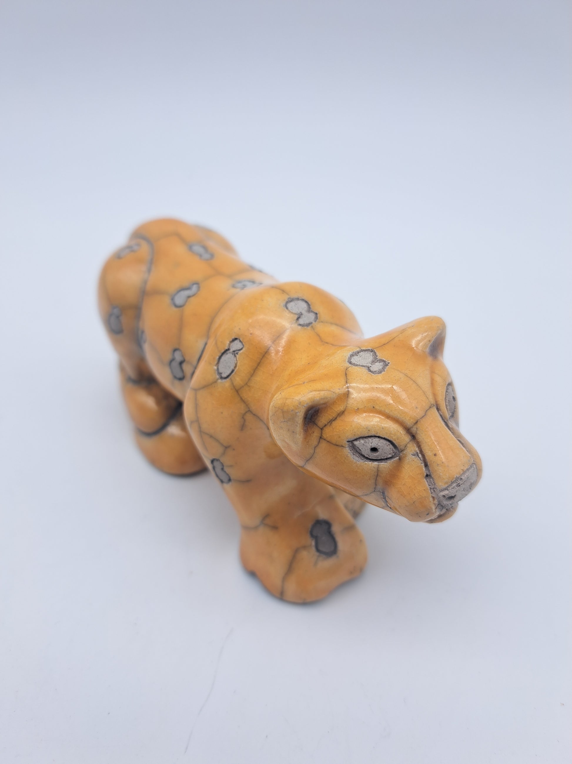 Vintage Fenix Raku Ceramic Cheetah Figurine – Signed South African Studio Pottery Leopard Cub