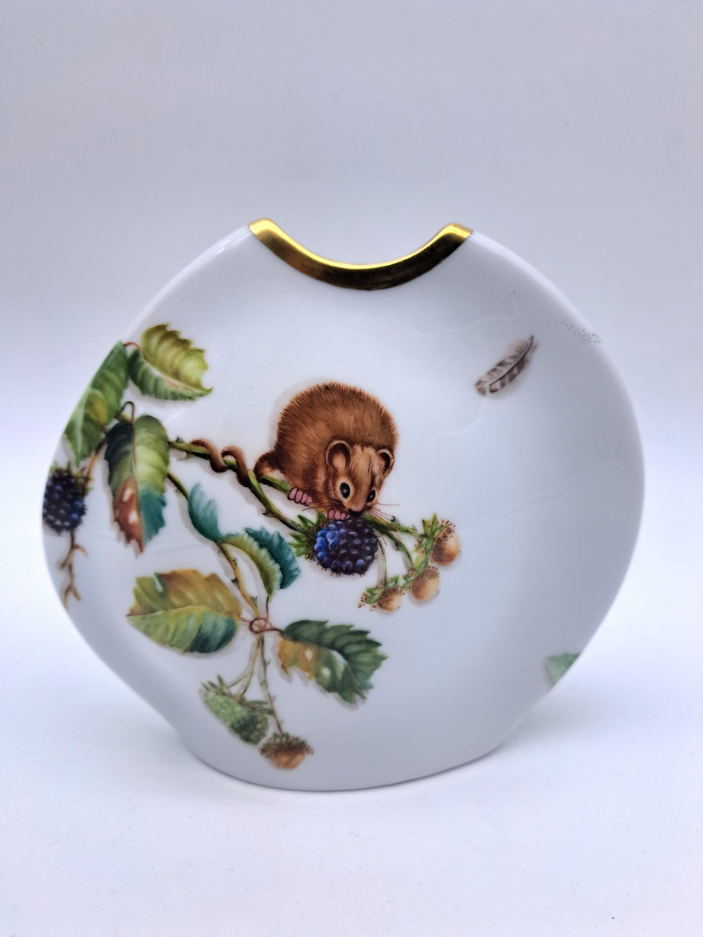Rare Tettau Bavaria Hand-Painted Mouse and  Blackberry Vase by Jacqueline Rumball (1993)