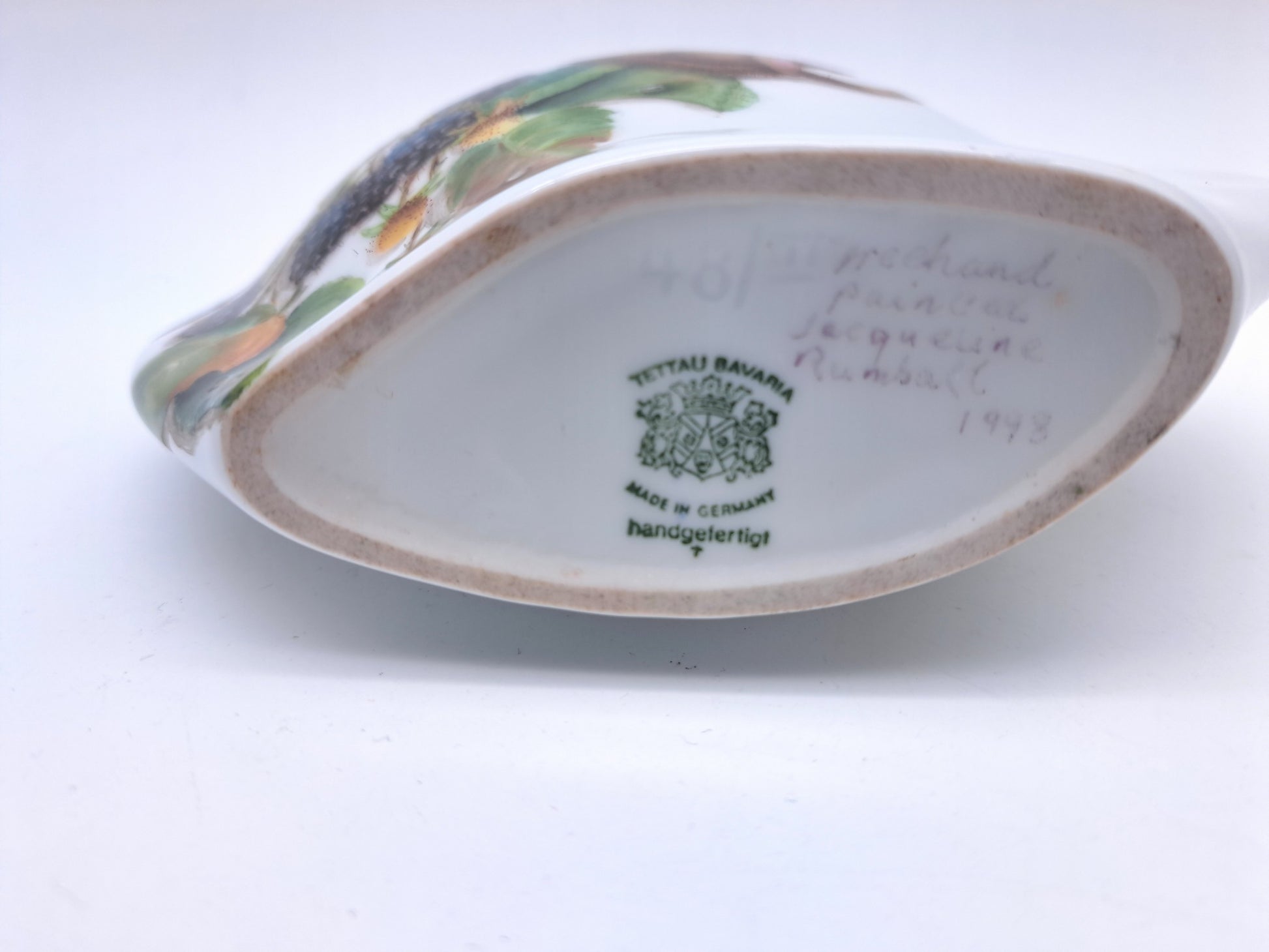 Rare Tettau Bavaria Hand-Painted Mouse and  Blackberry Vase by Jacqueline Rumball (1993)