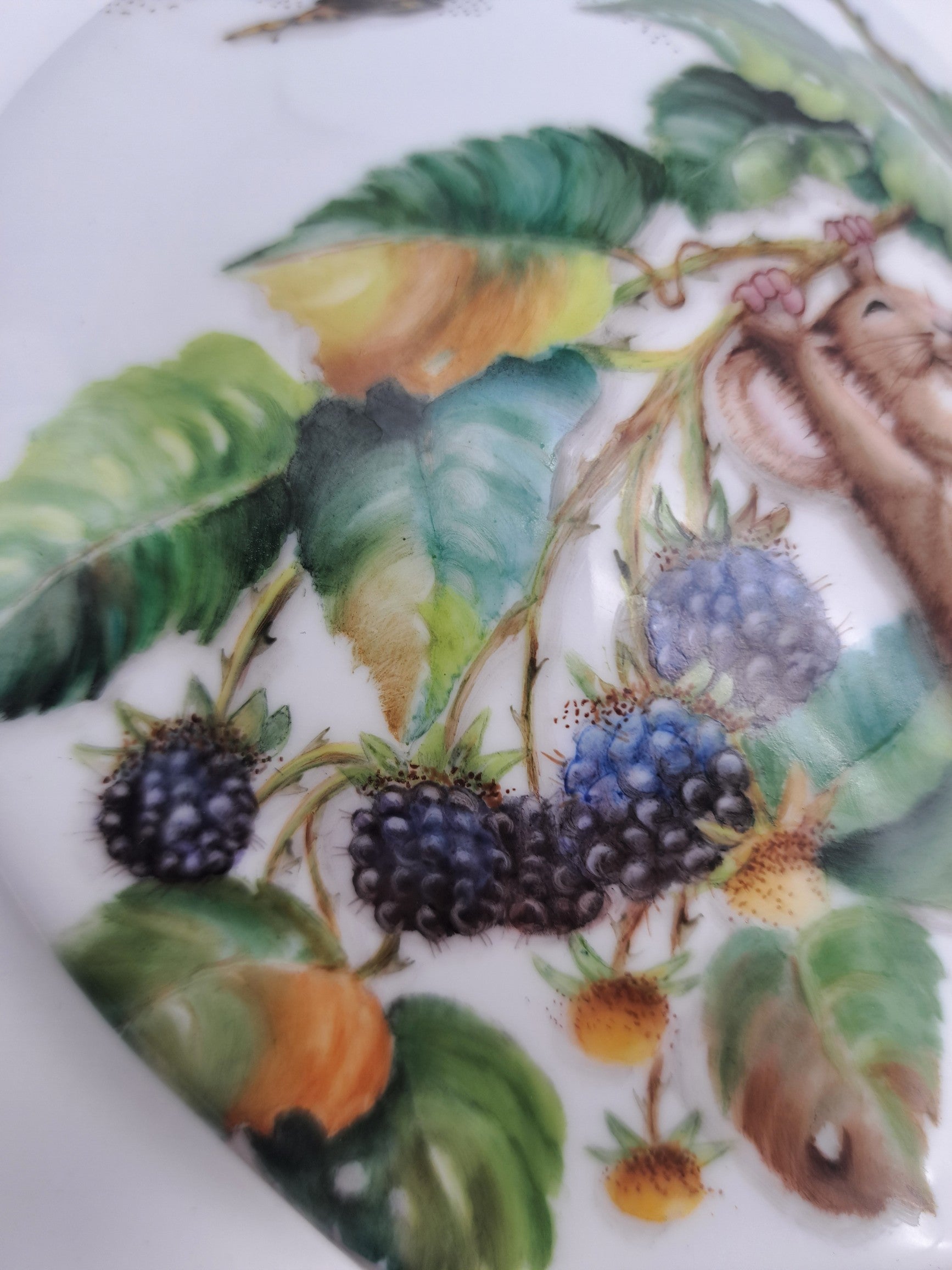 Rare Tettau Bavaria Hand-Painted Mouse and  Blackberry Vase by Jacqueline Rumball (1993)