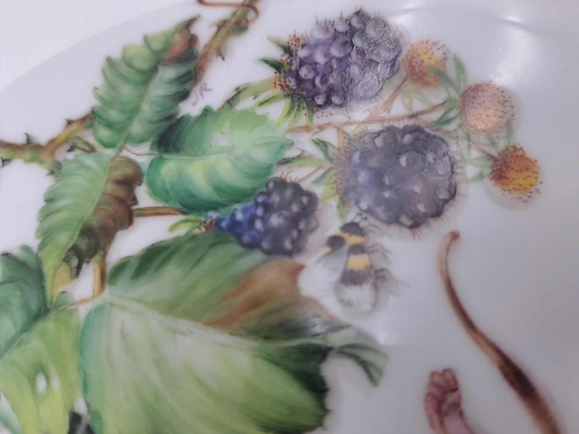 Rare Tettau Bavaria Hand-Painted Mouse and  Blackberry Vase by Jacqueline Rumball (1993)