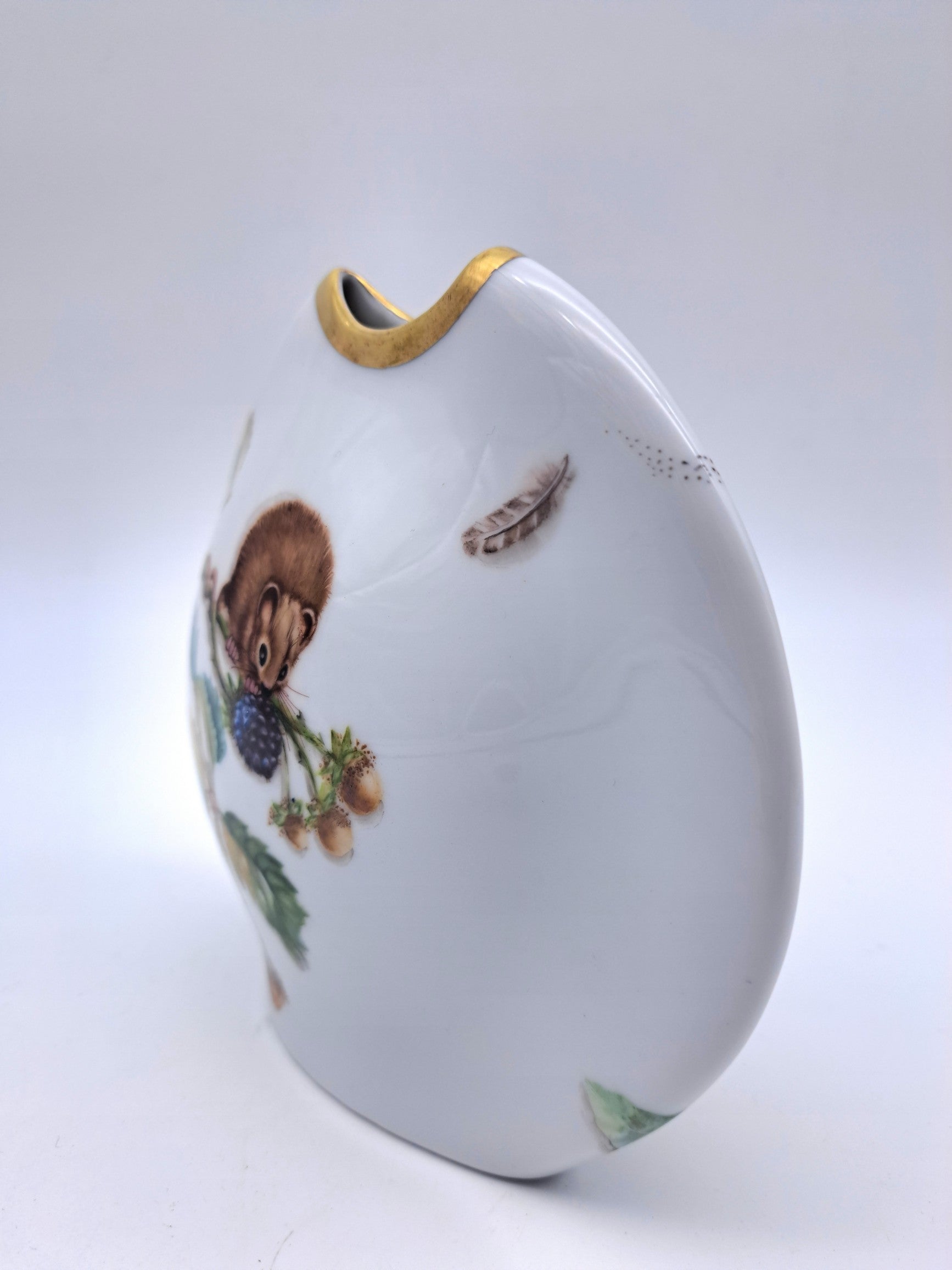 Rare Tettau Bavaria Hand-Painted Mouse and  Blackberry Vase by Jacqueline Rumball (1993)