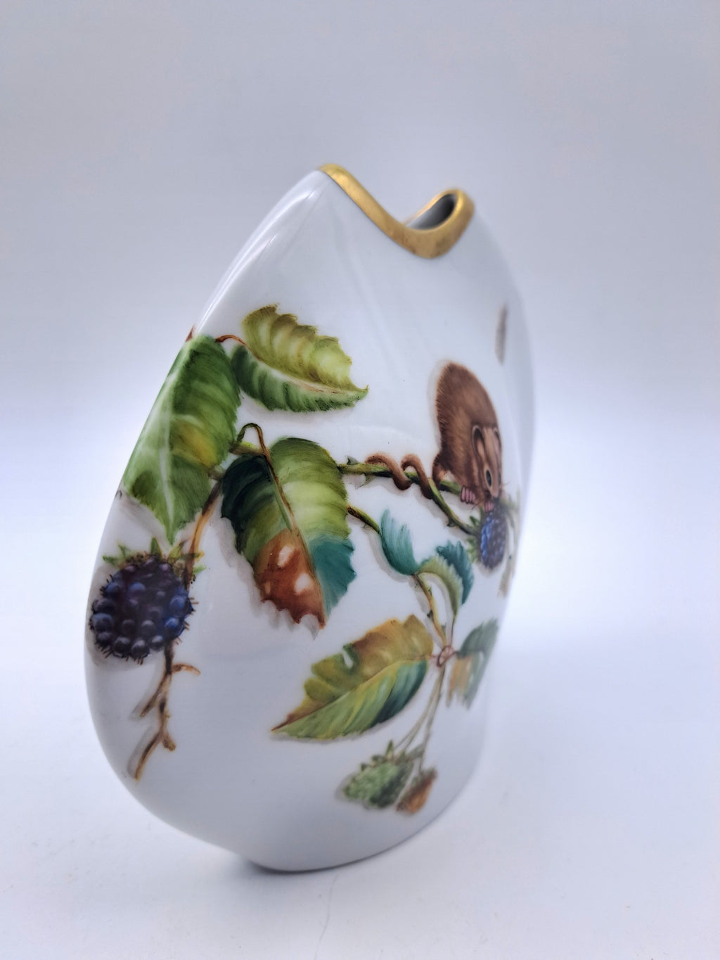 Rare Tettau Bavaria Hand-Painted Mouse and  Blackberry Vase by Jacqueline Rumball (1993)
