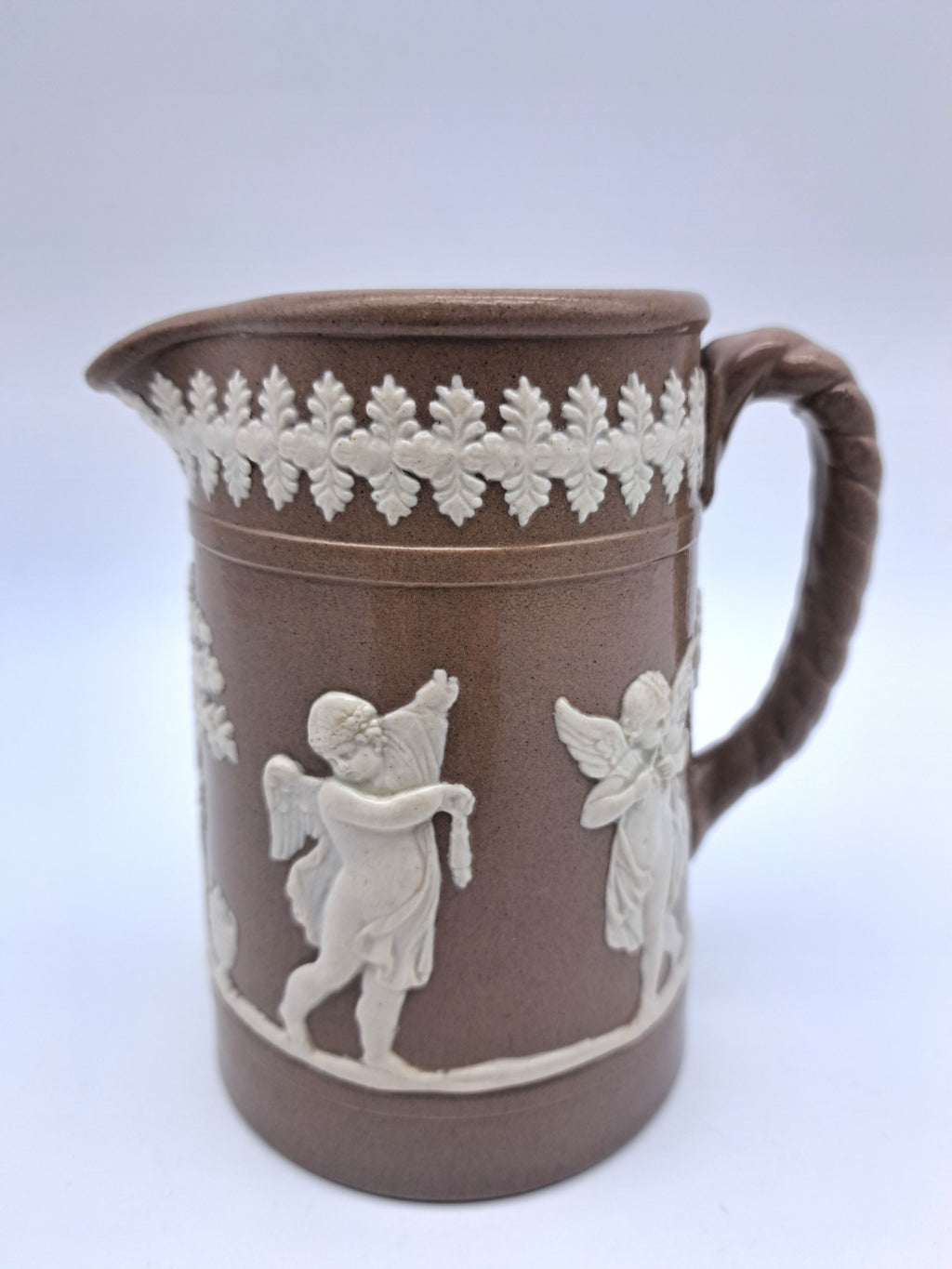 Antique Dudson Brown Jasperware Cherub Jug Pitcher, c. 1890s