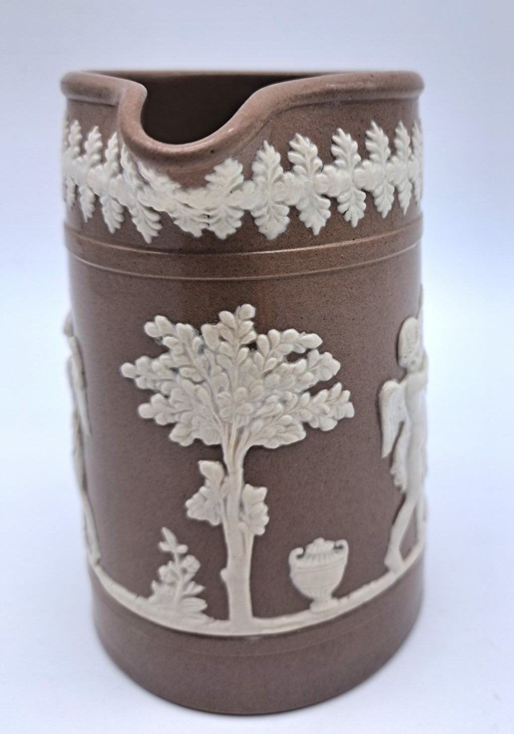Antique Dudson Brown Jasperware Cherub Jug Pitcher, c. 1890s