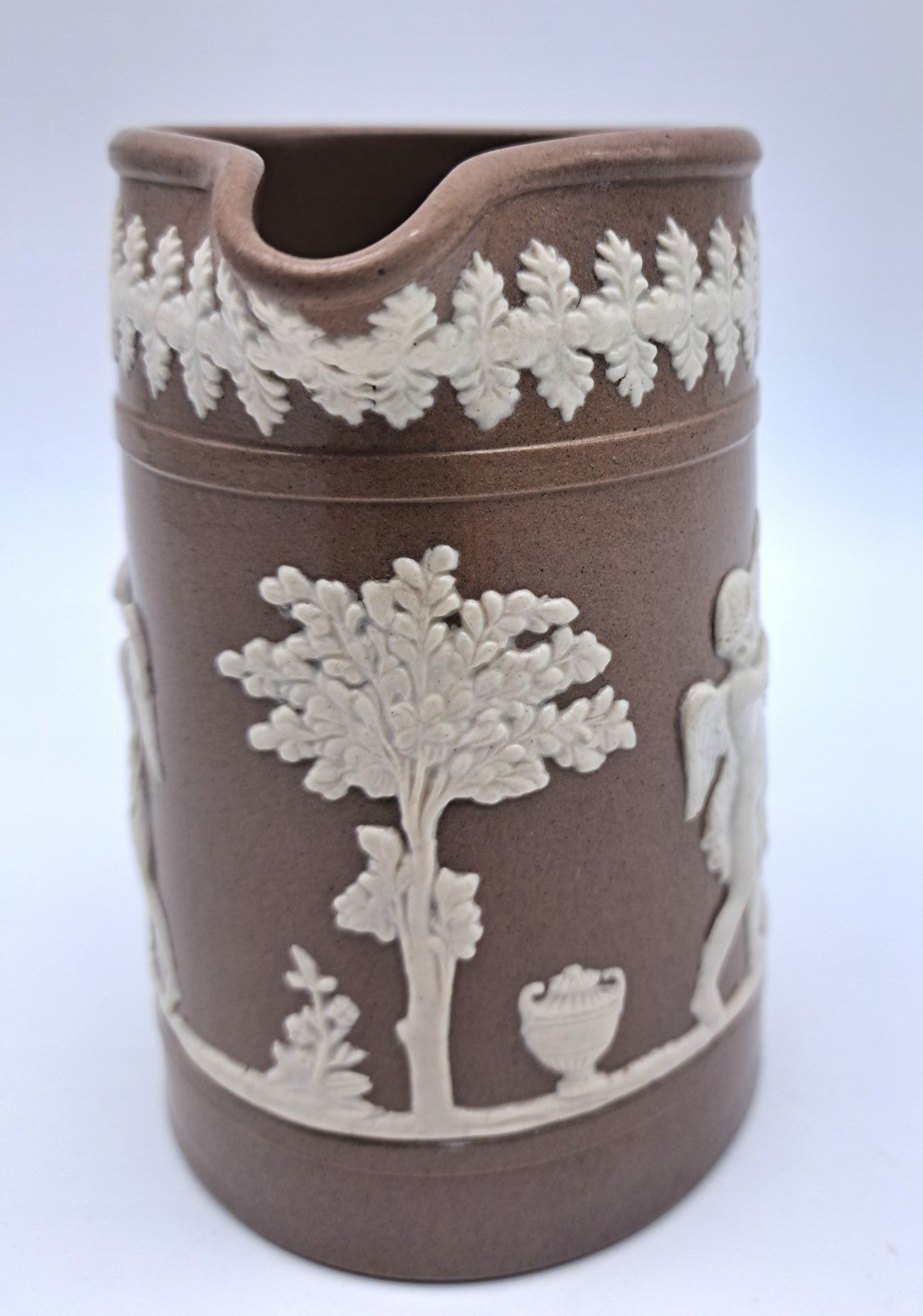 Antique Dudson Brown Jasperware Cherub Jug Pitcher, c. 1890s