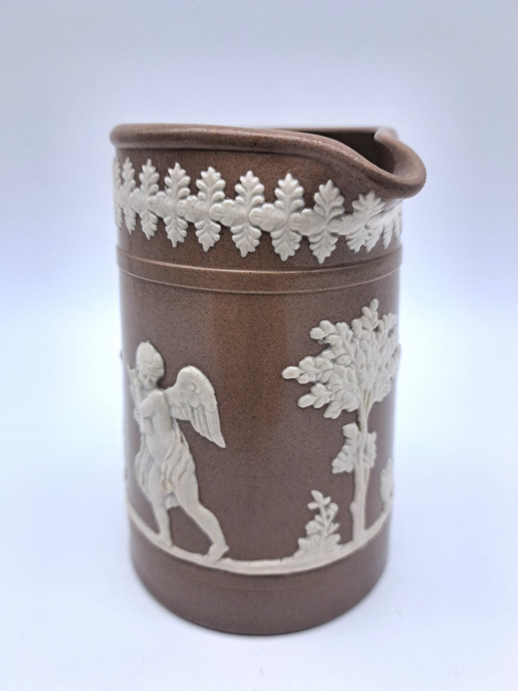 Antique Dudson Brown Jasperware Cherub Jug Pitcher, c. 1890s