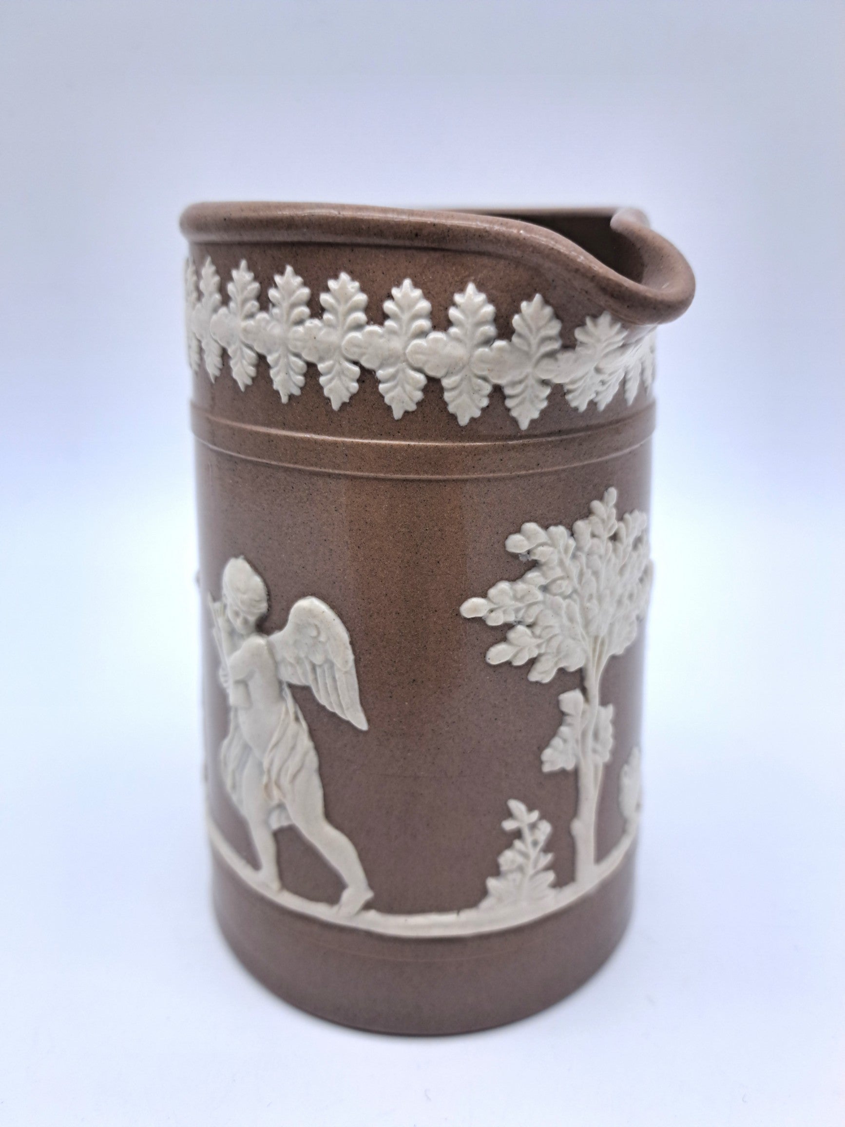 Antique Dudson Brown Jasperware Cherub Jug Pitcher, c. 1890s
