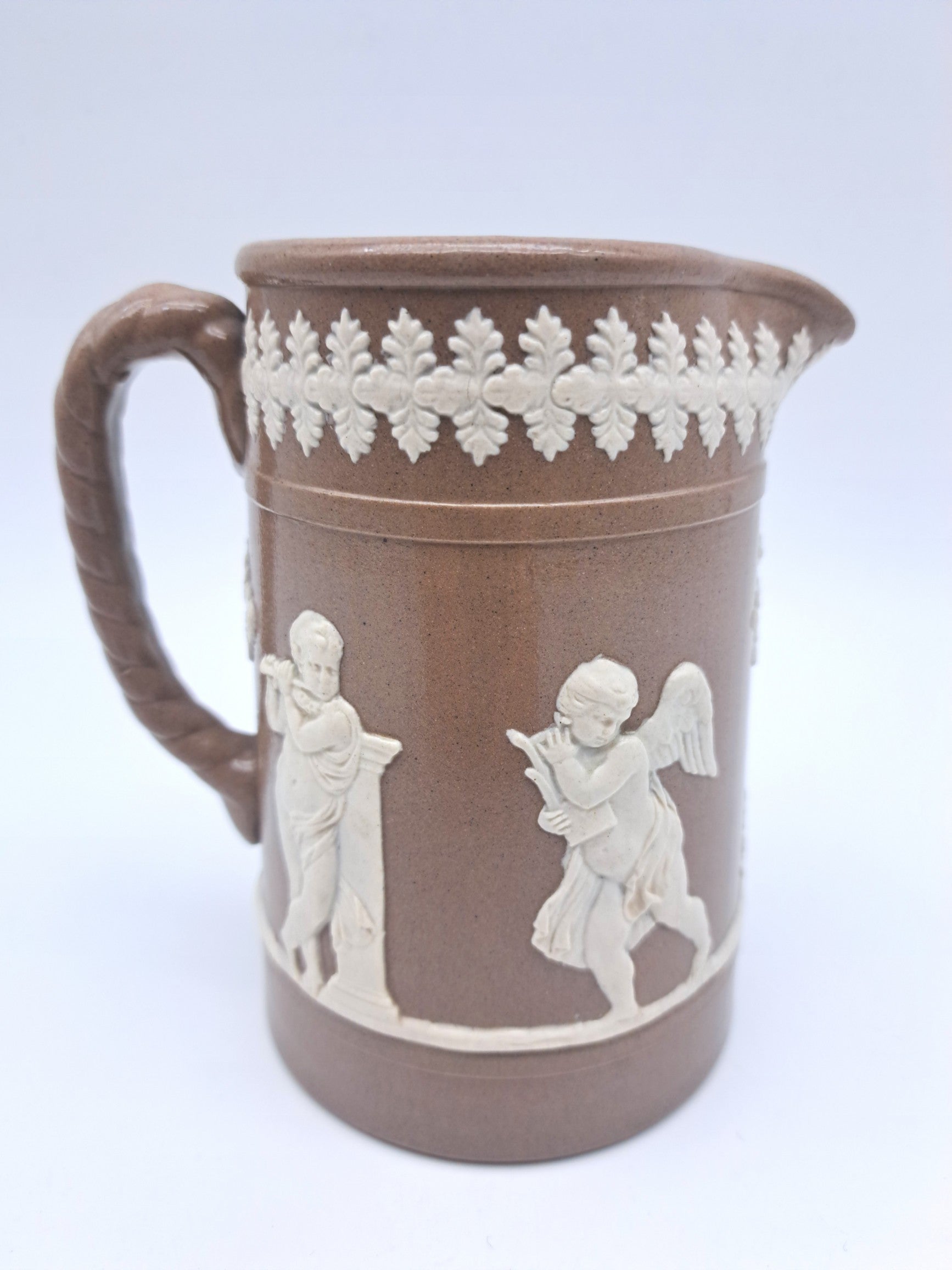 Antique Dudson Brown Jasperware Cherub Jug Pitcher, c. 1890s