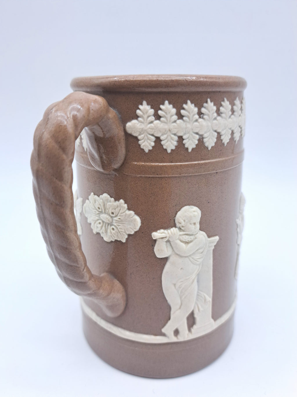 Antique Dudson Brown Jasperware Cherub Jug Pitcher, c. 1890s