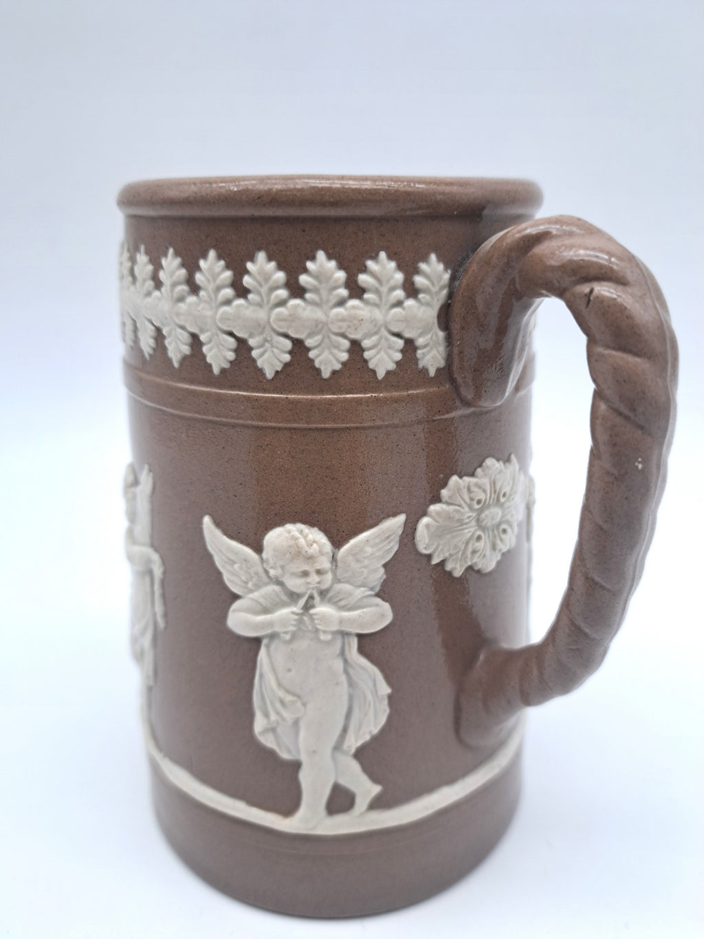 Antique Dudson Brown Jasperware Cherub Jug Pitcher, c. 1890s