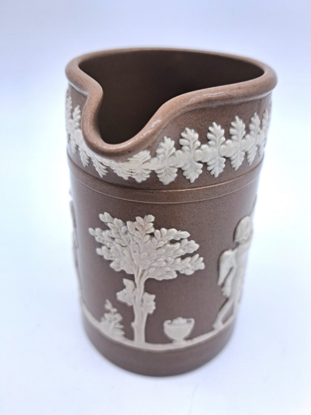 Antique Dudson Brown Jasperware Cherub Jug Pitcher, c. 1890s
