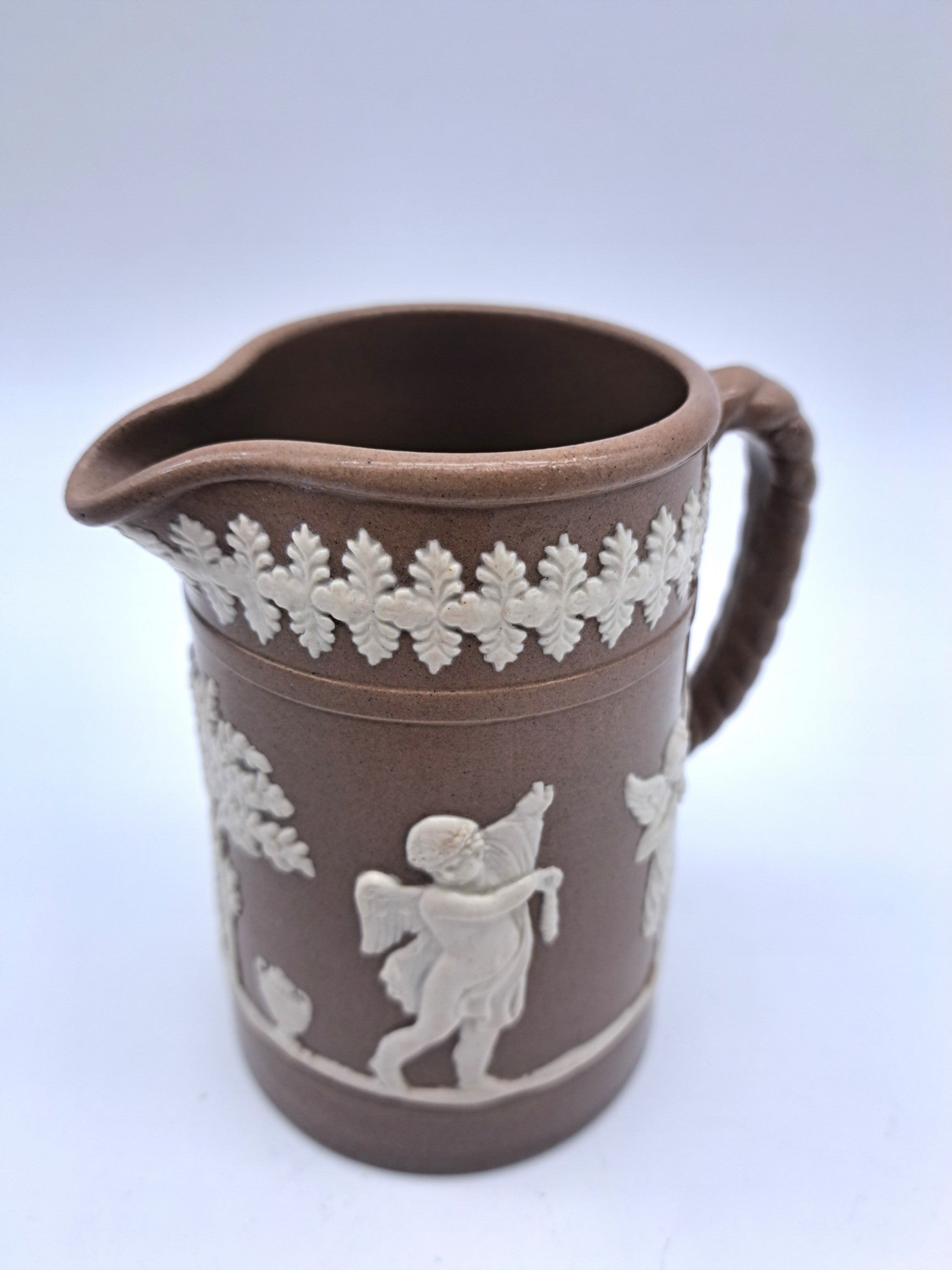 Antique Dudson Brown Jasperware Cherub Jug Pitcher, c. 1890s