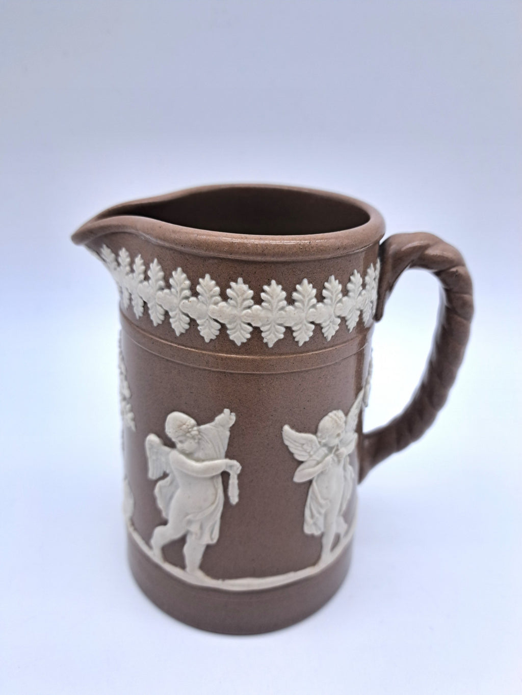 Antique Dudson Brown Jasperware Cherub Jug Pitcher, c. 1890s