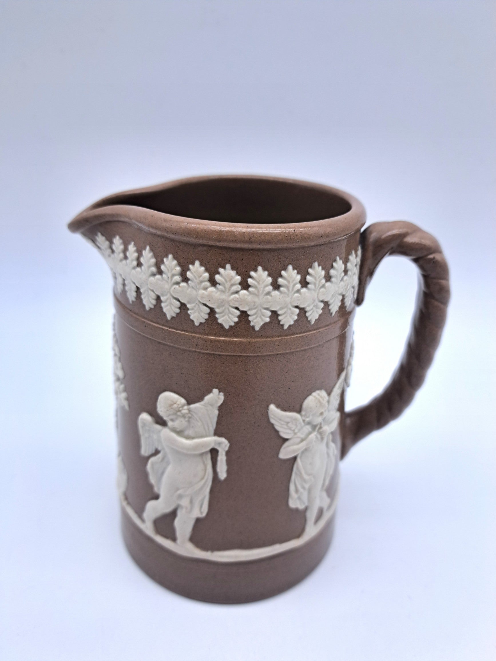 Antique Dudson Brown Jasperware Cherub Jug Pitcher, c. 1890s