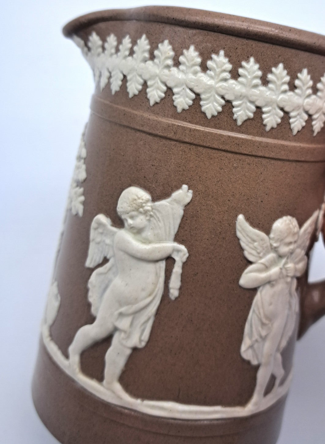 Antique Dudson Brown Jasperware Cherub Jug Pitcher, c. 1890s