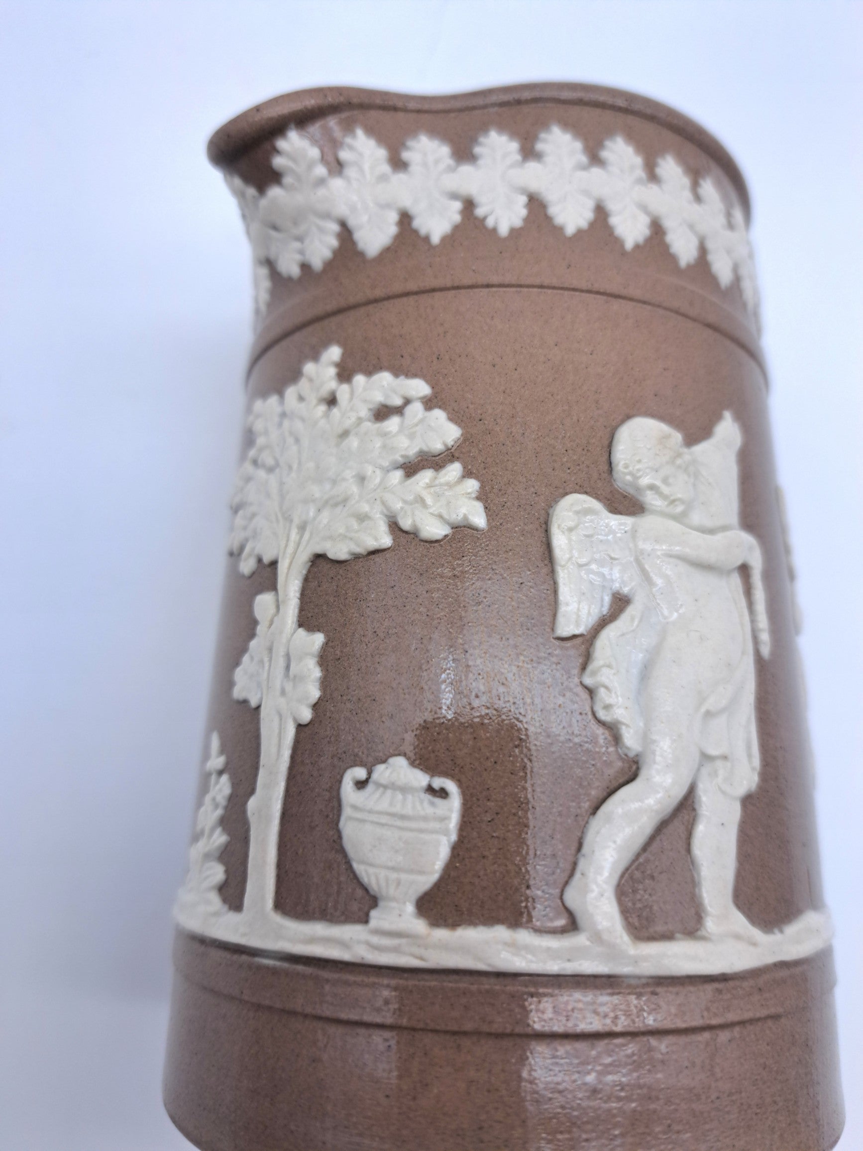 Antique Dudson Brown Jasperware Cherub Jug Pitcher, c. 1890s