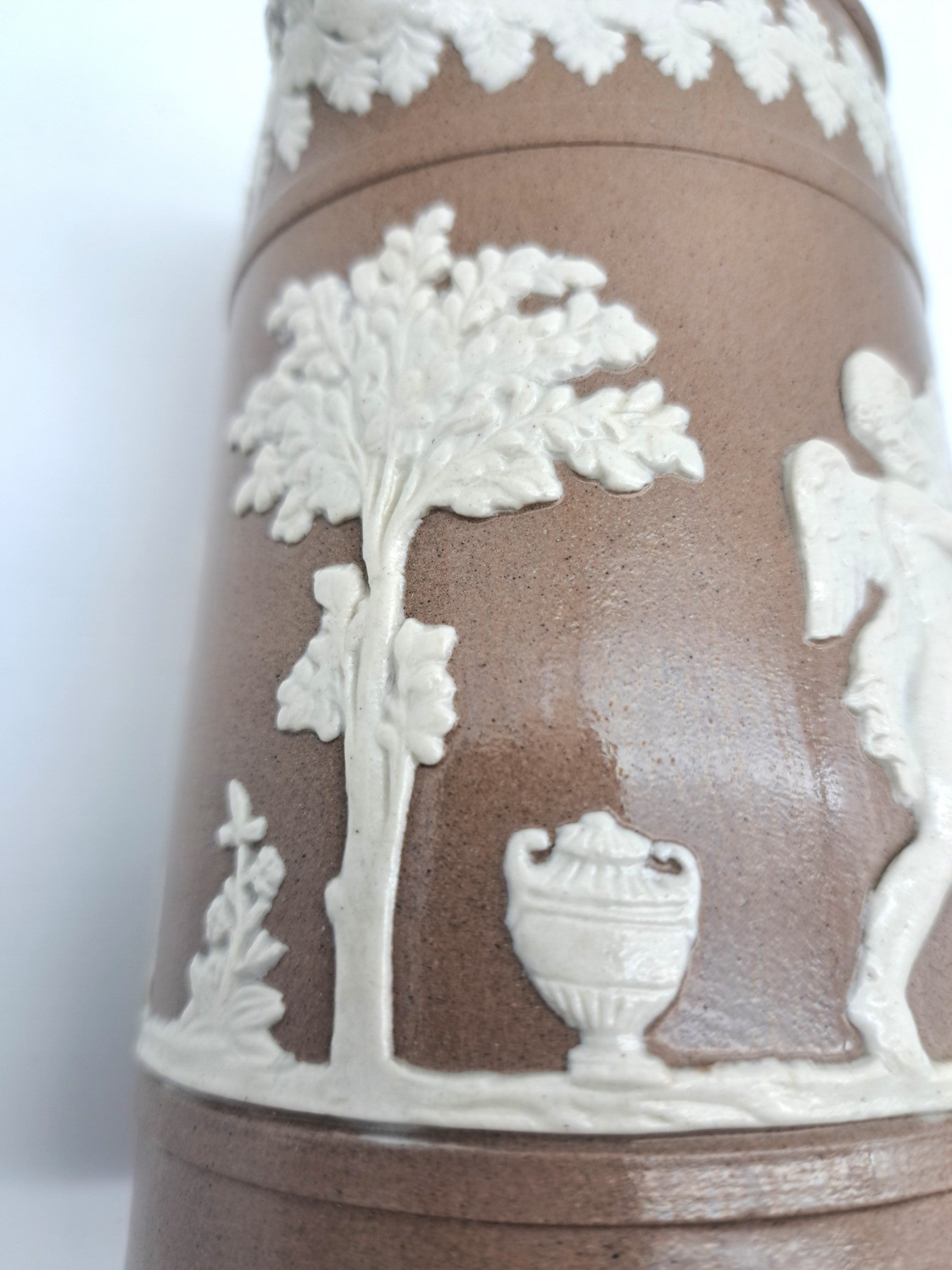 Antique Dudson Brown Jasperware Cherub Jug Pitcher, c. 1890s