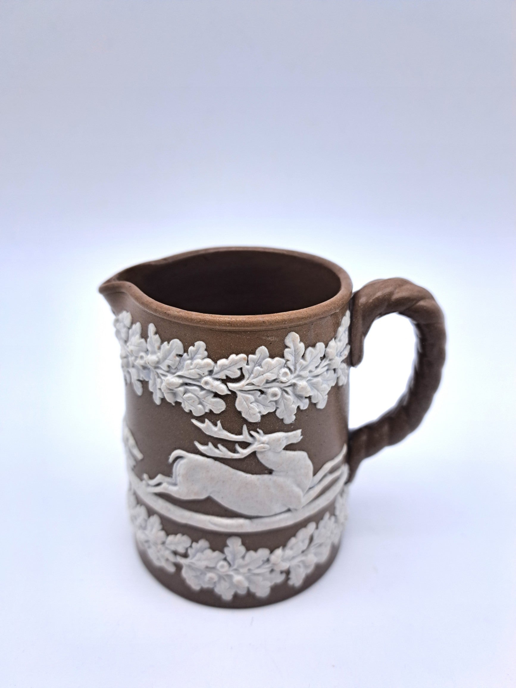 Antique Dudson Brown Jasperware Hunting Scene Cream Jug, Mid-Late 19th c