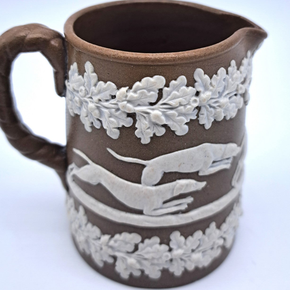Antique Dudson Brown Jasperware Hunting Scene Cream Jug, Mid-Late 19th c