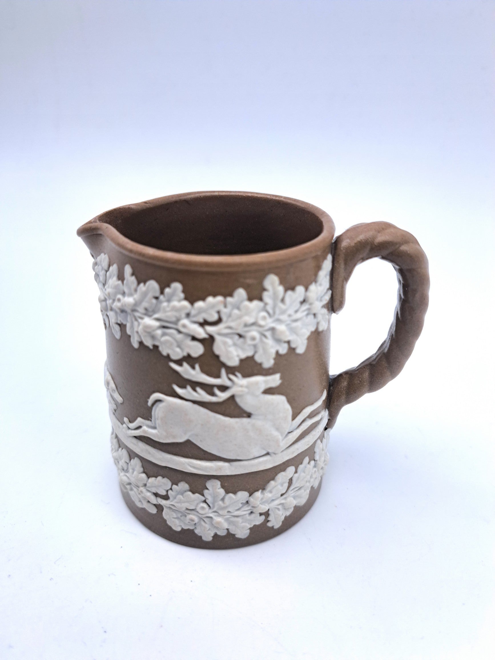 Antique Dudson Brown Jasperware Hunting Scene Cream Jug, Mid-Late 19th c