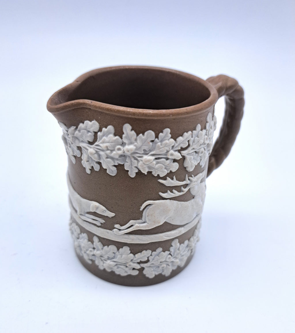 Antique Dudson Brown Jasperware Hunting Scene Cream Jug, Mid-Late 19th c