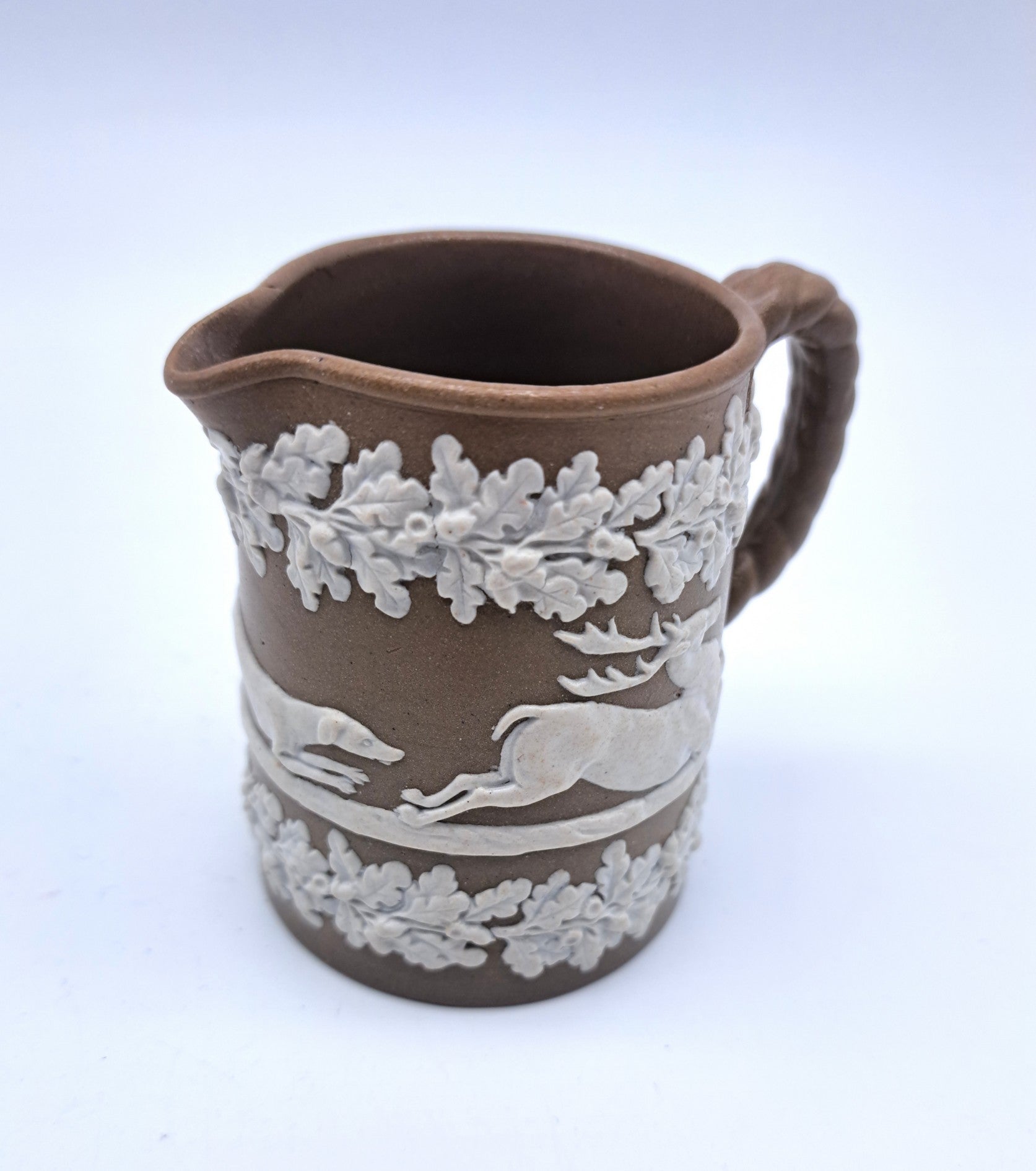 Antique Dudson Brown Jasperware Hunting Scene Cream Jug, Mid-Late 19th c
