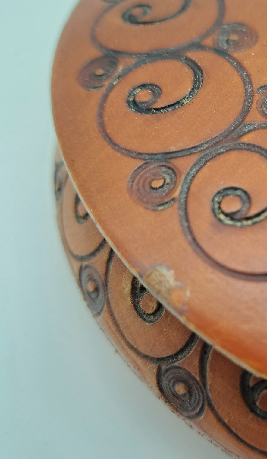 Vintage Polish Folk Art Round Wooden Trinket Box – Hand-Carved Pyrography Mandala Design