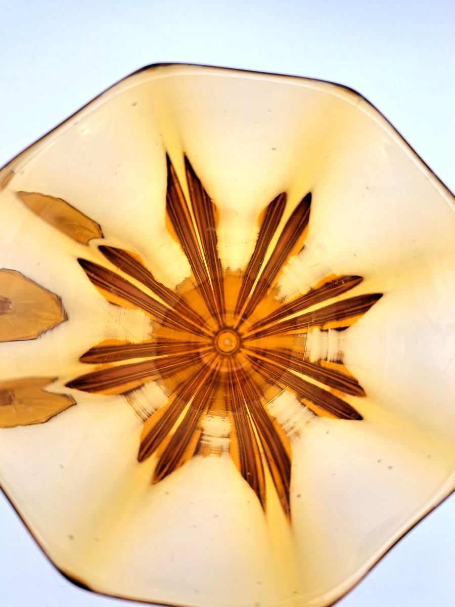 Pair of Vintage Art Deco Walther & Söhne Amber Glass Trumpet Vases