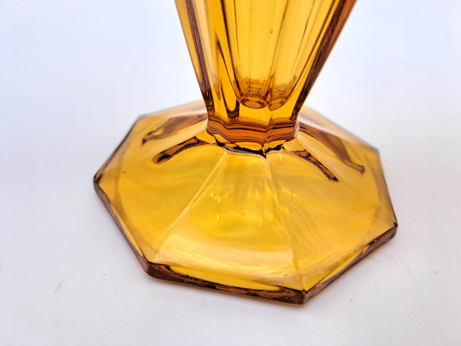 Pair of Vintage Art Deco Walther & Söhne Amber Glass Trumpet Vases