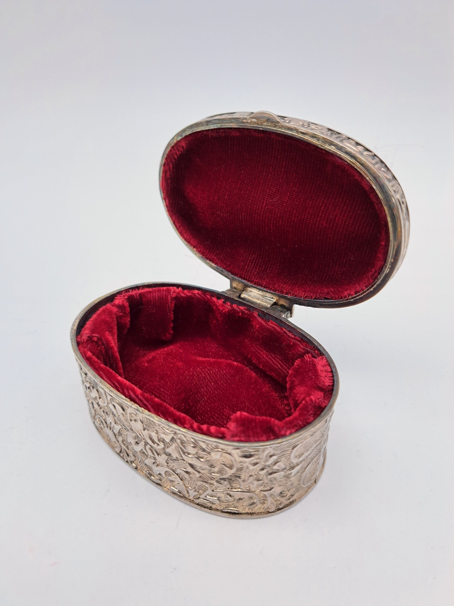 Vintage Silver Plated Oval Trinket Box with Gold Tone Bow Accent