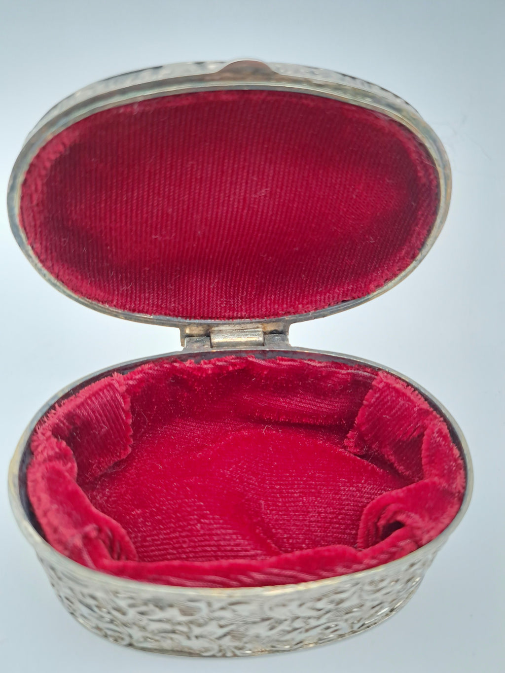 Vintage Silver Plated Oval Trinket Box with Gold Tone Bow Accent
