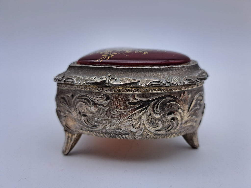 Vintage Japanese Heart-Shaped Trinket Box - Red Enamel & Gold Floral Detail