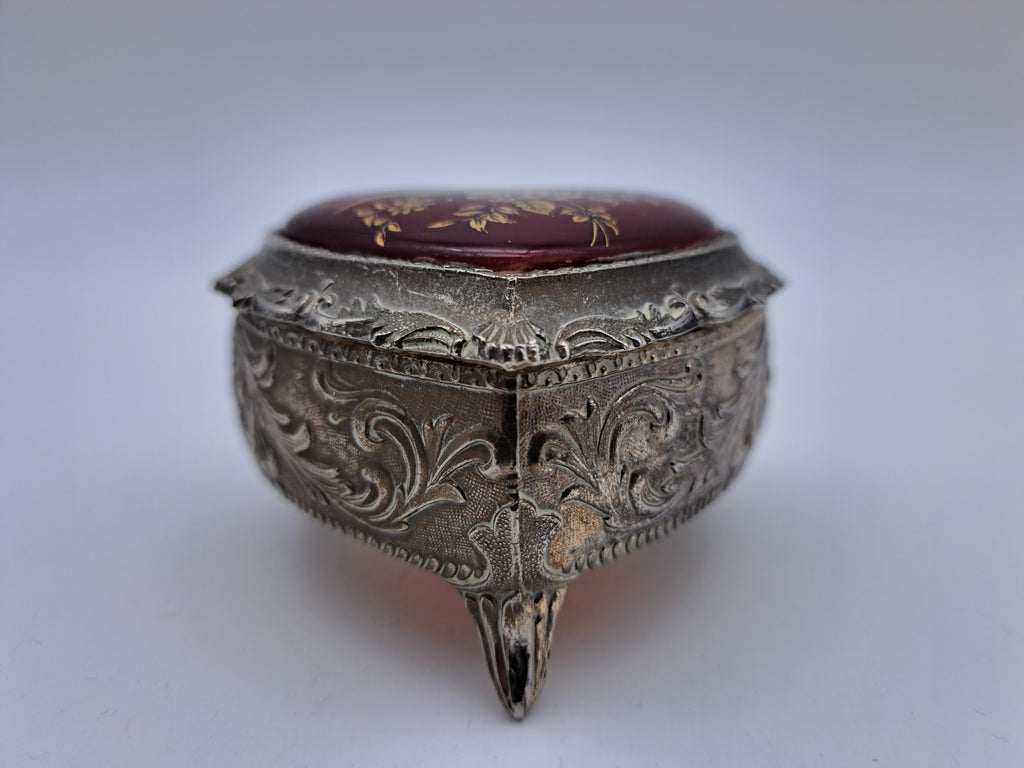 Vintage Japanese Heart-Shaped Trinket Box - Red Enamel & Gold Floral Detail