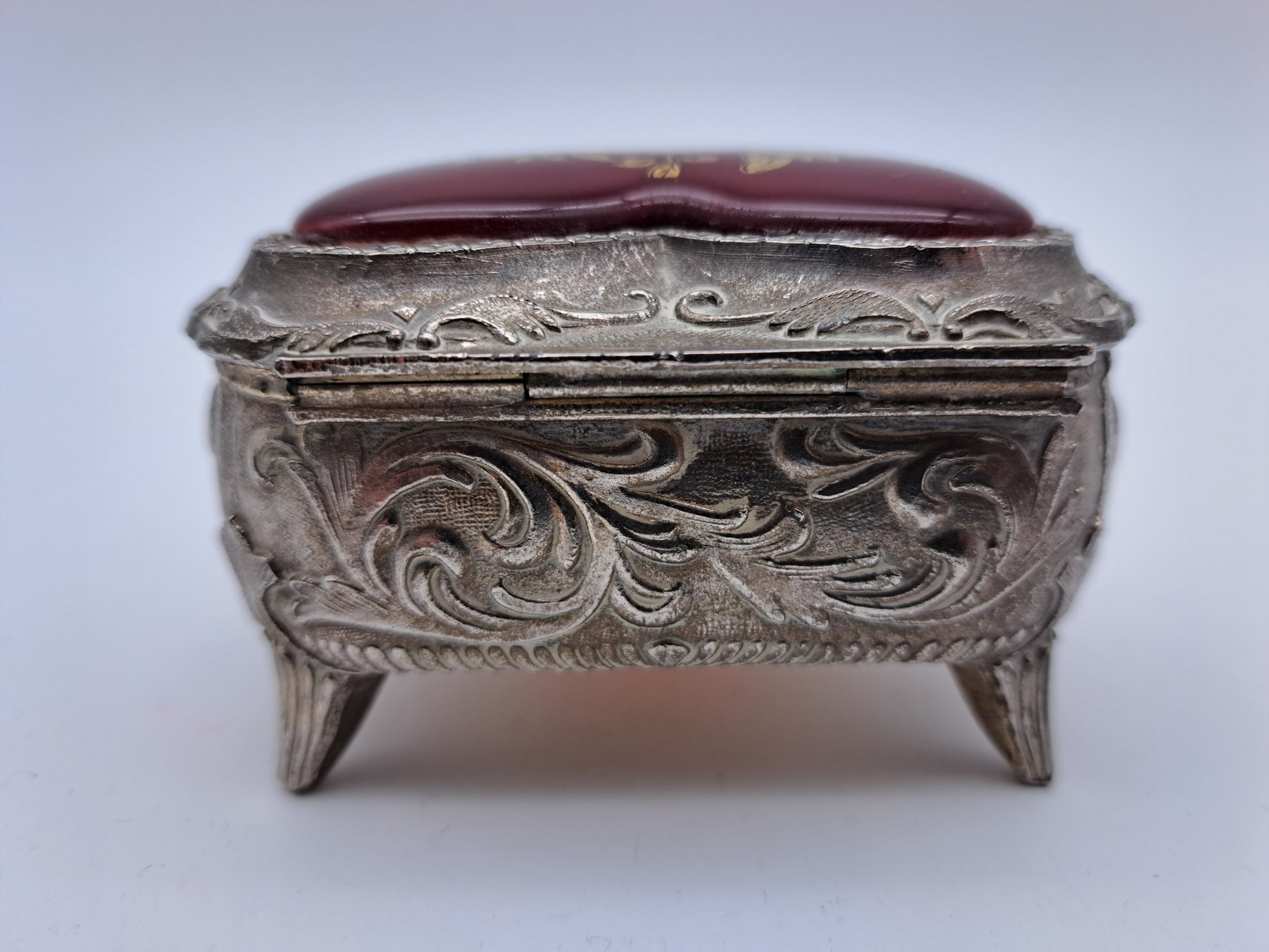 Vintage Japanese Heart-Shaped Trinket Box - Red Enamel & Gold Floral Detail