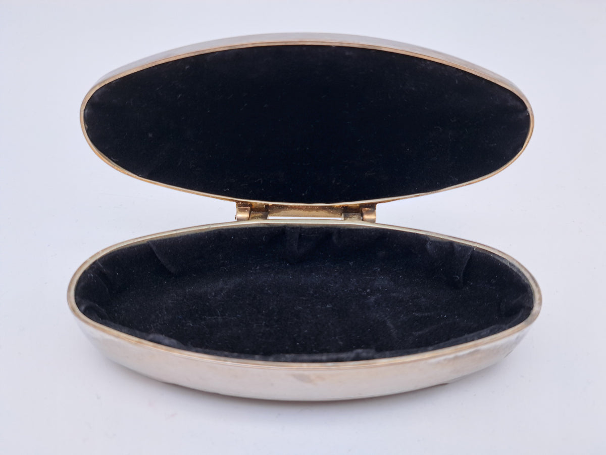 Vintage Silver-Plated Footed Rose Decor Oval Trinket Box