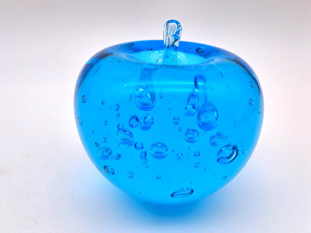 Vintage Blue Art Glass Apple Paperweight