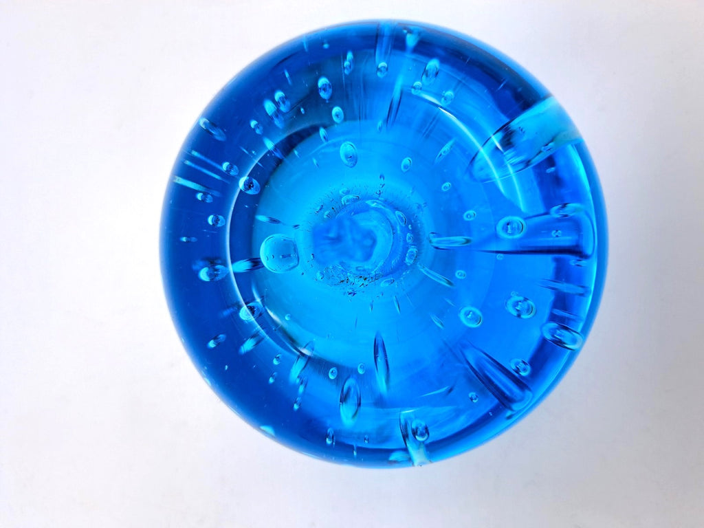 Vintage Blue Art Glass Apple Paperweight