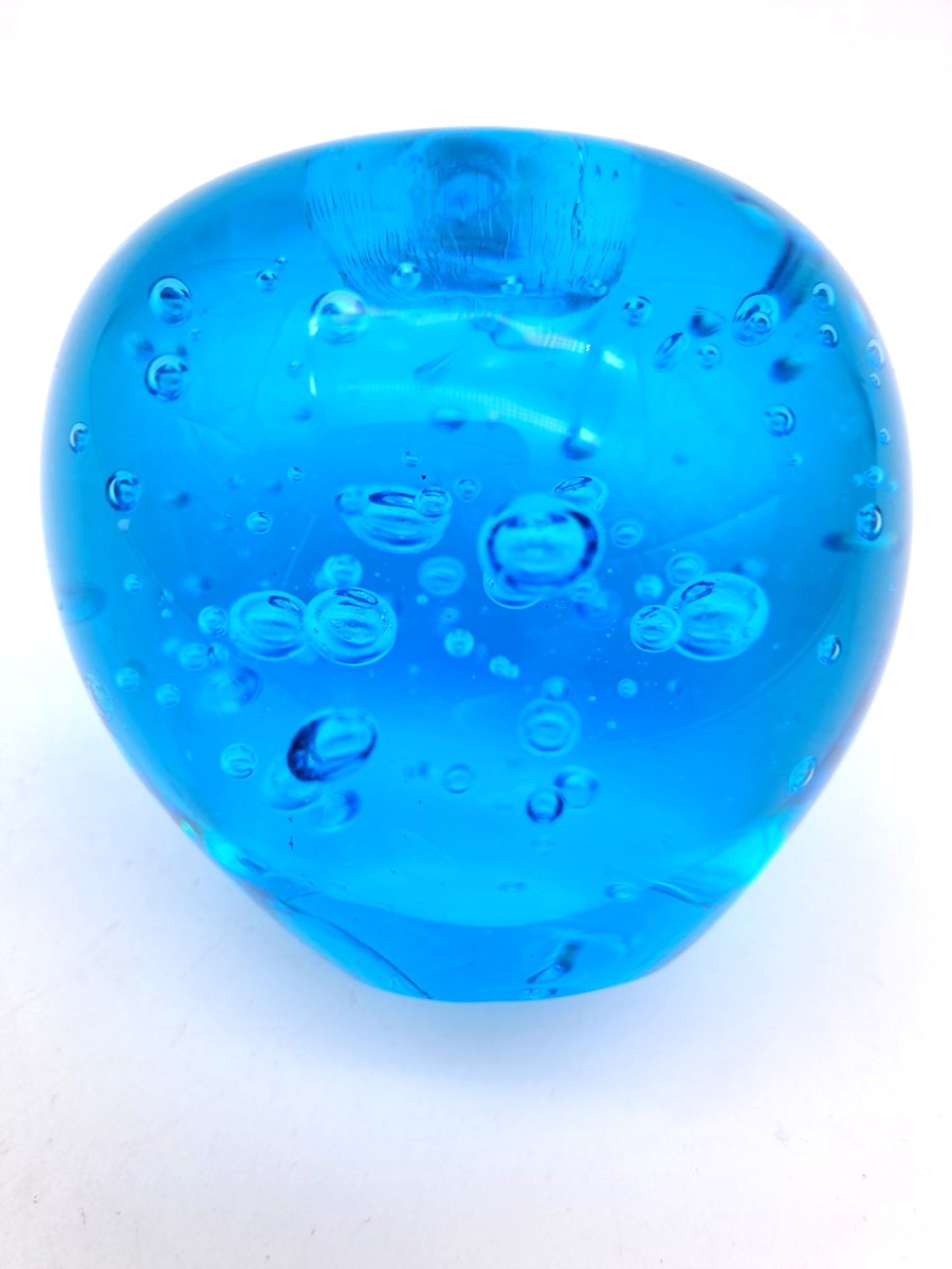 Vintage Blue Art Glass Apple Paperweight