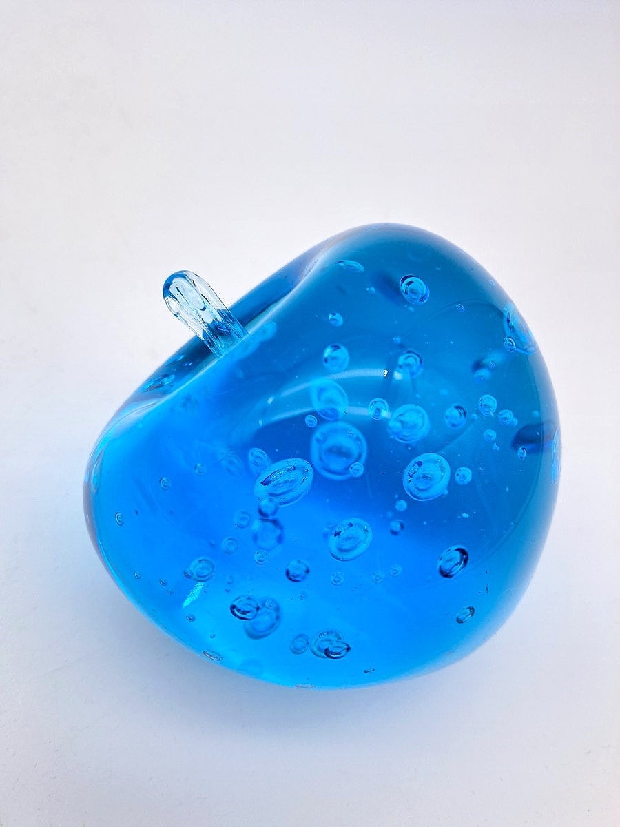 Vintage Blue Art Glass Apple Paperweight