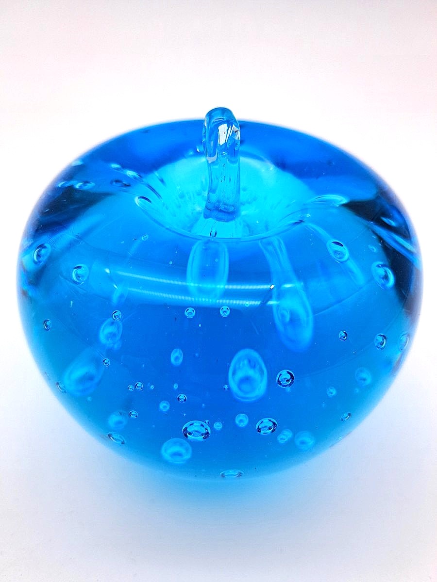 Vintage Blue Art Glass Apple Paperweight