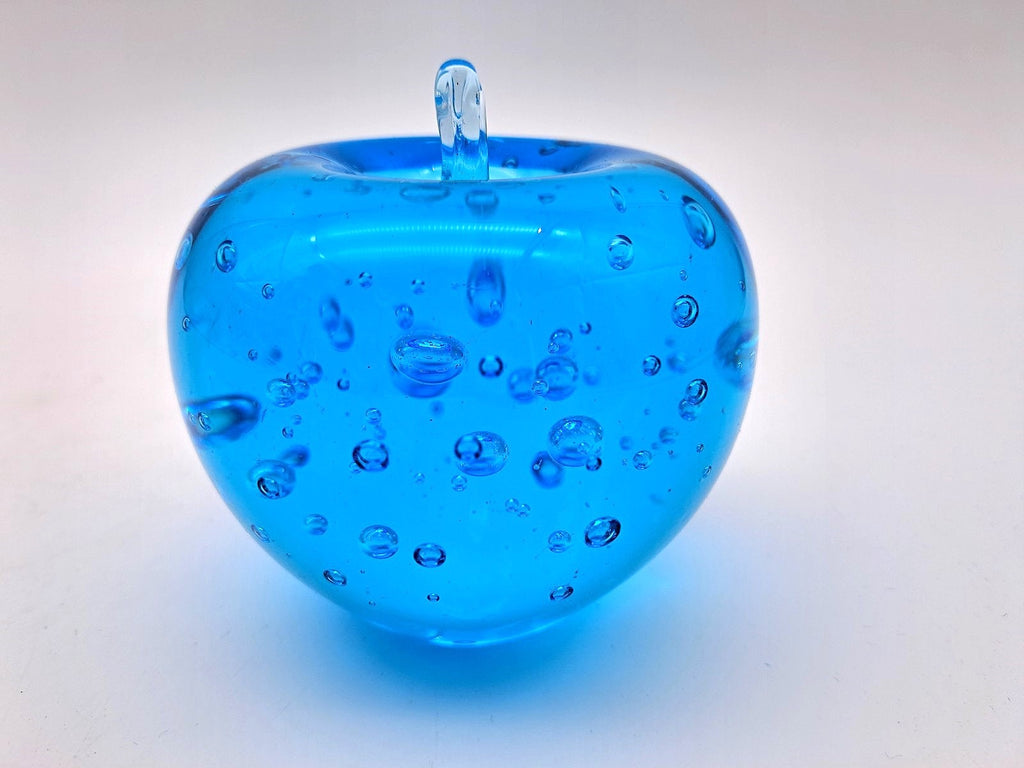Vintage Blue Art Glass Apple Paperweight